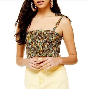Topshop Smocked Tie Shoulder Crop Top NWT Size 8